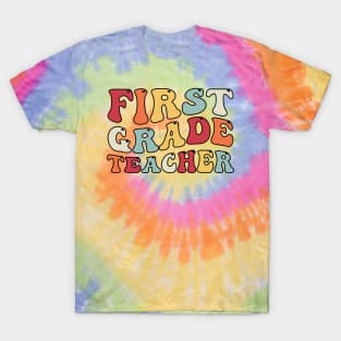 First Grade Teacher Retro Groovy Tie dye T-Shirt